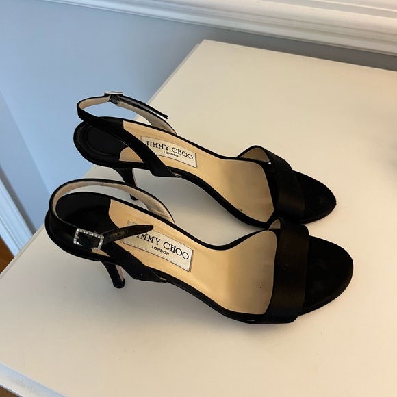 Jimmy Choo Black Satin Alfie Sandals, Size 7 - Picture 4 of 8